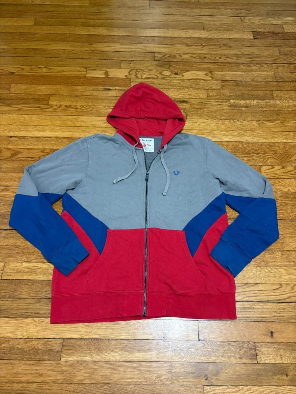 True Religion Mens Full Zip Hoodie Sweatshirt Size 2XL Colorblock Graphic Logo